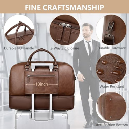 4-in-1 Waterproof Faux Leather Overnight Travel Bag for Women Men - color: Coffee