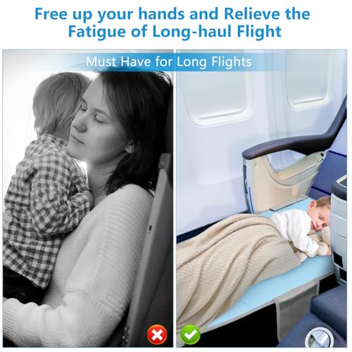 Toddler Airplane Bed, Portable Kids Airplane Seat Extender, Plane Bed Soft Footrest Travel Essentials for Flying Flights Must-Have, Sky-Blue - color: Sky-blue