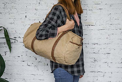 GOOTIUM Canvas Duffle, Gym Tote Overnight Weekender Travel Bag, Khaki | 28L, Heavy-Duty Fabric, Flight Carry-On, Grab-and-Go Ready, Detachable Adjustable Shoulder Strap, Multiple Carry Options - color: Khaki