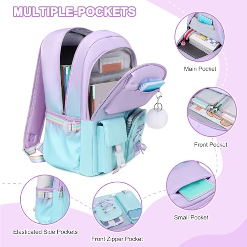 Scothen 4Pcs Backpacks for Girls with 44oz Lunch Box & Lunch Bag - color: Purple Blue