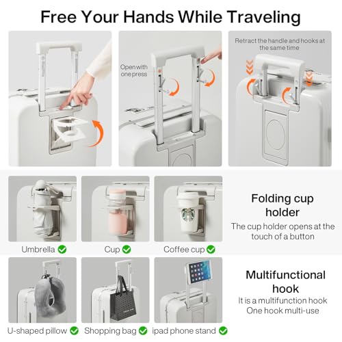 mixi 2-Piece Luggage Sets with Cup Phone Holder and Charger Hard Shell Suitcases with Spinner Wheels, 20+26 Smoke White - color: Smoke white, size: 2-Piece Set (20/26)