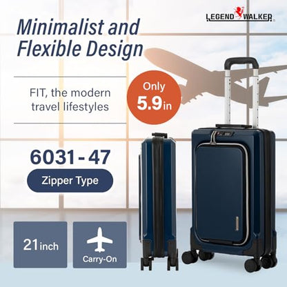 LEGEND WALKER FIT Hardside Luggage with Front-Open, Carry-On, 21 inch, Midnight Navy, 6031-47-NV