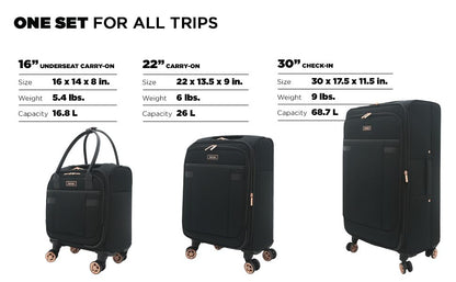 kensie Hudson Softside 3-Piece Spinner Luggage Set, Black with Rose Gold - color: Black with Rose Gold