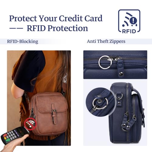 Leather Crossbody Bag for Women Small Anti Theft Messenger Purse - color: Dark Blue