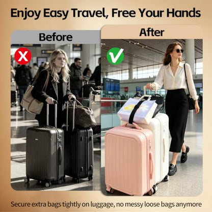Luggage Straps for Suitcases, 2 Pack Adjustable Luggage Connector Straps, Elastic Add a Bag Strap for Carry On Luggage, Secure Travel Bungee Strap, Travel Accessories, Black