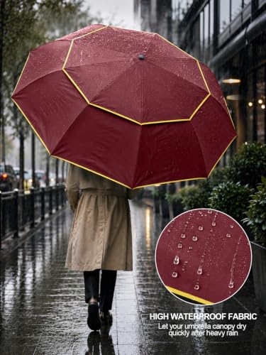 Kalolary 62 Inch Extra Large Golf Umbrella UV Protection Compact Umbrella - color: Red