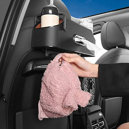 Car Seat Back Organizer with Cup Holders, Tissue Box & Hooks, Black - color: Black