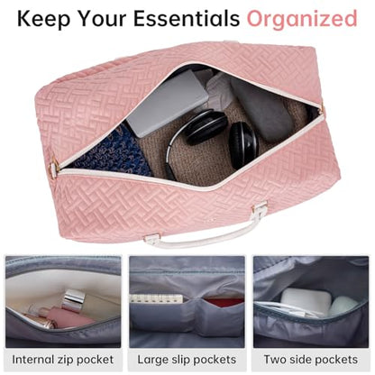 23" Weekender Bag Overnight Bag Travel Duffel Bag for Women - color: Pink & Beige, size: Extra Large