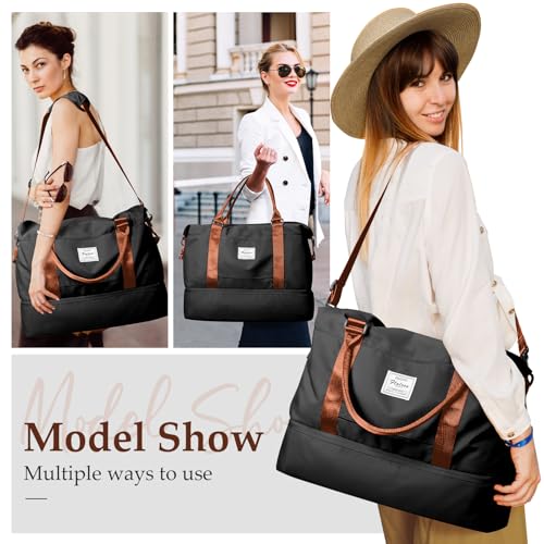 Weekender Bags for Women,Personal Item Travel Bag with Shoes Compartment - color: B-BlackBrown-3PCS-4051, size: Large