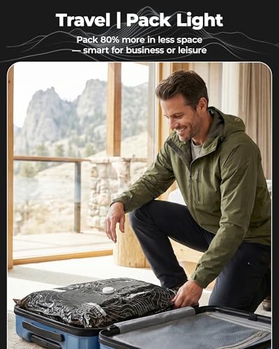 BAGSMART Travel Vacuum Seal Bags for Clothes with Pump - color: Graphite Ridge, size: 12 Combo Travel Sets