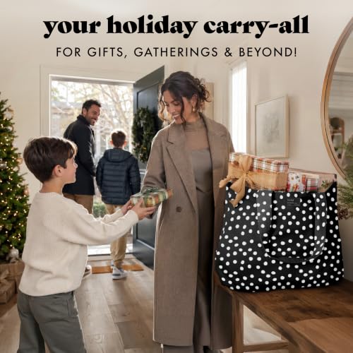 Fit & Fresh All The Things XL Tote Bag for Women, Beach Bag & Weekender - color: Black & White Dot