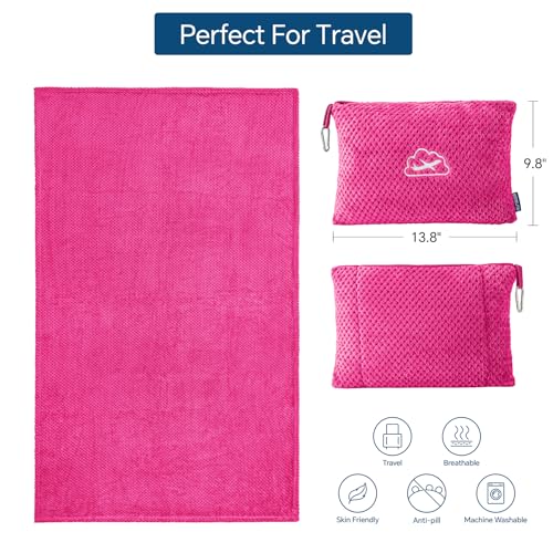 BEDELITE Travel Blanket with Bag, Jacquard Fleece Blanket 65"x40", Hot Pink - color: Hot Pink