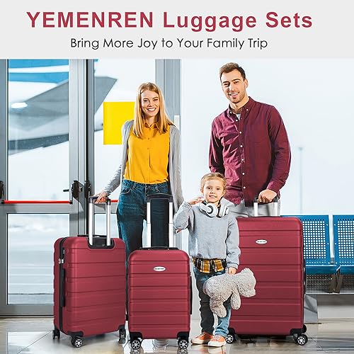 Luggage Sets Hardside Lightweight Suitcase with Spinner Wheels TSA Lock, 3-Piece Set (20/24/28) - color: Red