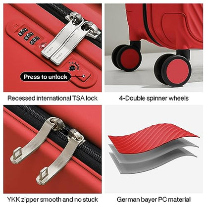 mixi Luggage Suitcases With Spinner Wheels,Upgrade Wide Handle PC Hardshell Rolling Travel Suitcase with TSA Lock, Checked-Medium 24-Inch, Red - color: Red, size: 24-inch Standard