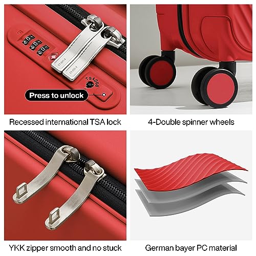mixi Carry On Luggage Airline Approved 20'' Lightweight Luggage Wide Handle PC Hardshell Suitcases with Spinner Wheels & TSA Lock, Red - color: Red, size: 20-inch Standard