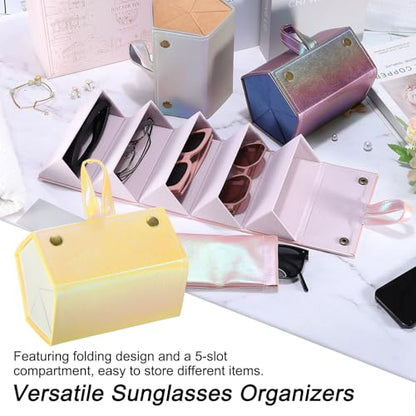 PATIKIL Travel Sunglasses Organizer, 5 Slot Foldable Sunglasses Holder Leather Sunglass Storage Organizer with Pouch - color: Yellow