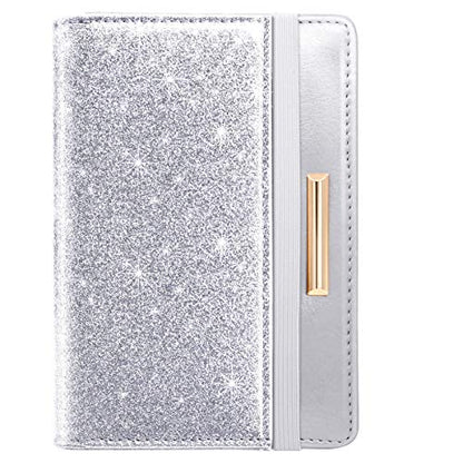 Coco Rossi Passport Holder for Travel Women Slim RFID Passport Cover Wallet - color: Glitter Silver