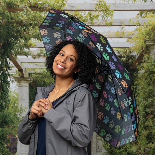 Whimsical Paw Print Compact Small Folding Travel Umbrella Auto Open Close - color: Tapestry of Paws