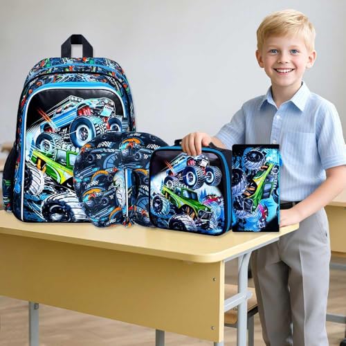 CCJPX 5PCS Kids Luggage Set for Boys, Carry-on Suitcase 18" Truck Blue - color: Blue car 5pcs