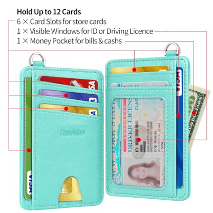 Slim Minimalist Front Pocket Wallet, RFID Blocking Credit Card Holder Wallet with Integrated D-Shackle for Men Women - color: Glossy Llight Turquoise