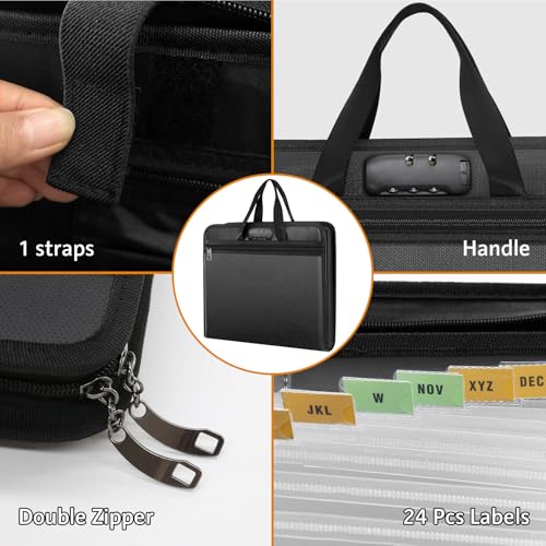 onvvippiv File Organizer Fireproof Expanding with Lock Zipper - color: Black - With Lock, style: Classic