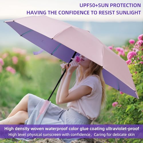 Folding Umbrella Anti-UV Compact Durable Folding Umbrella Auto Open Close Windproof Travel Umbrella Premium Grip Fits Backpack - color: Cherry blossom pink