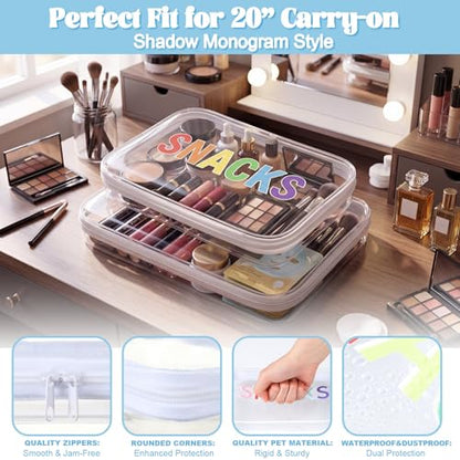 2 Pack Snack Bag Clear Hard Zipper Case Hard Plastic Zipper Pouches Travel Makeup Bag Snack Plastic Storage Organizer Box Transparent Cases for Women Travel Summer Vacation (M,L,White)