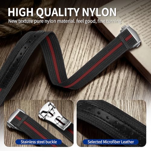 Nylon Watch Strap 20mm 22mm Nylon Watch Band Replacement Single Pass Strap Breathable Military Watch Bands for Men Soft Elastic Watch Straps - color: Black & Red, size: 22mm