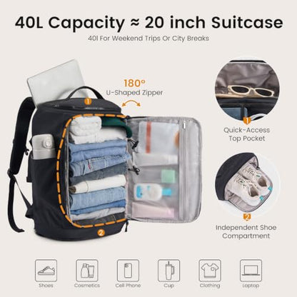 LOVEVOOK Travel Backpack for Women Men,TSA Carry On Luggage with Shoe Pouch - color: Black