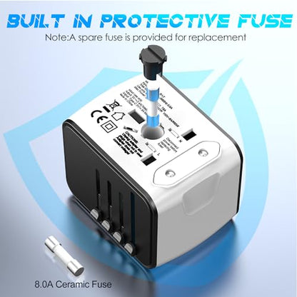 ISIX International Travel Adapter, 1 USB-C &3 USB-A Ports,2500W AC Outlet, - color: White