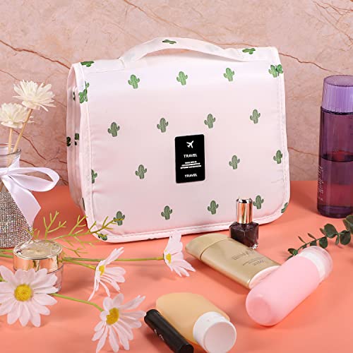 Hanging Toiletry Bag for Women, Portable Cosmetic Summer Beach Bag, Cactus - color: White Cactus