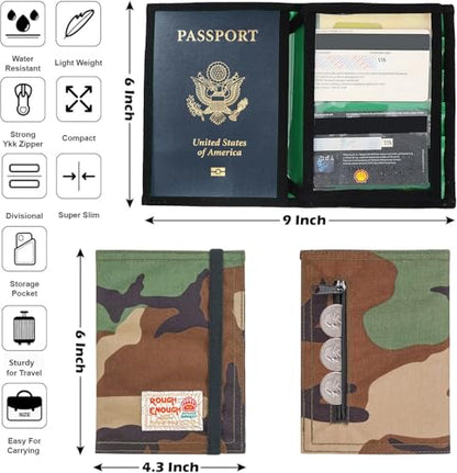 Rough Enough RFID Passport Holder, Slim Travel Wallet for Family, Camo - color: Camo