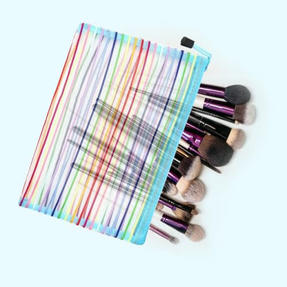 Mesh Bags with Zipper (6 Pack), Nylon Makeup Bag Cosmetic Pouches Travel Organizer Case for Purse Diaper Bag Home Organizing Striped Multi Size Blue - size: 6 Pack Makeup Nylon Mesh Blue