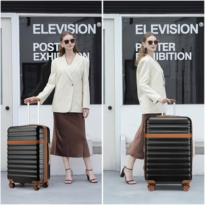 Kono Checked Luggage 28in Expandable Hardside TSA Lock Black - color: Black/Brown, size: Checked-large 28-inch