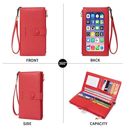 myfriday Touch Screen RFID Phone Crossbody Purse with 2 Straps for Women - color: B-red