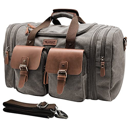 Wildroad Canvas Duffle Bag - 50L Expandable Weekender Overnight Travel Bag - color: Grey, size: Large-50L Duffle Bag