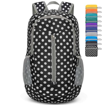 ZOMAKE Lightweight Packable Backpack 25L, Foldable Hiking Daypack - color: Black, White Polka Dot, size: 25L