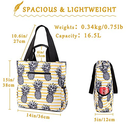 VASCHY Beach Tote Bag for Women, Lightweight Water Resistant Fold-able Large Pool Tote Bag w Zipper for Vocation - color: Summer Pineapple