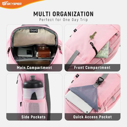 SKYSPER Sling Bag RFID Cross Body Bag Recycled Crossbody Backpack Travel Daypack - color: Pink