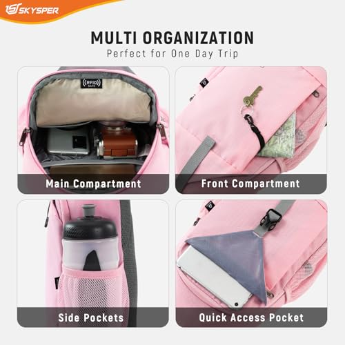 SKYSPER Sling Bag RFID Cross Body Bag Recycled Crossbody Backpack Travel Daypack - color: Pink
