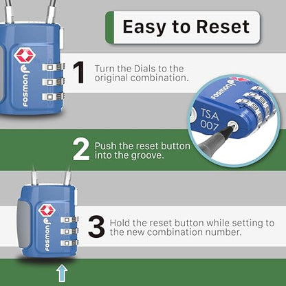 Fosmon TSA Approved Cable Luggage Locks, 3 Digit Combination, 2 Pack Blue - style: 3 Digit blue 2 pack