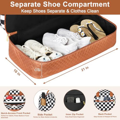 Gifts for Mom, Monogram Weekender Bag for Women Initial Travel Duffle Bag - color: Black & White Checkerboard, style: K