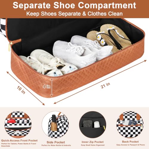 TIBES Gift for Her, Weekender Bag for Women Initial Travel Duffle Bag - color: Black & White Checkerboard, style: R