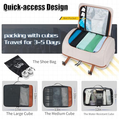 42L Carry On Travel Backpack With 4 Packing Cubes, TSA Friendly - color: Beige