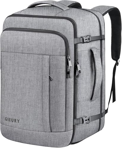 Gieury Carry On Backpack, 40-50L Expandable Travel Backpack Fits 17" Laptop - color: Grey, size: 2X-Large(20"x14"x10")