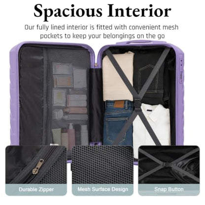 20 Inch ABS Hard Shell Checked Luggage – Scratch Resistant Surface, 4 Quiet Multi-Directional Spinner Wheels, Durable Travel Suitcase with Combination Lock,Purple