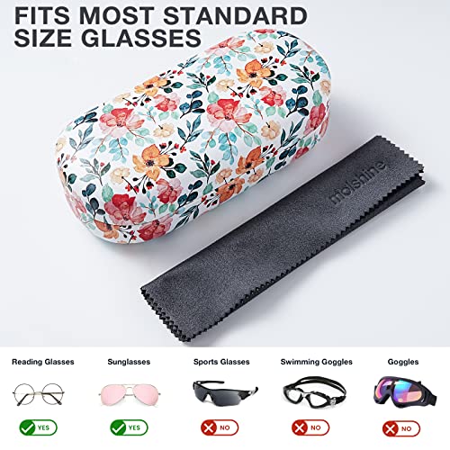 molshine Hard Shell Leather Sunglasses Case,Classic Large Glasses Case for Women Men,Sunglass Eyeglasses - color: White Flower