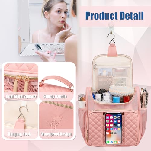 Otevan Large Toiletry Bag for Women Men,Quick Dry Hanging Toiletry Bag - color: Pink