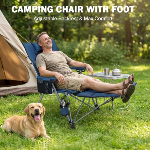 Folding Reclining Camp Chair with Footstool for Camp, Picnic, Lawn, Fishing - color: Blue