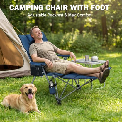 Folding Reclining Camp Chair with Footstool for Camp, Picnic, Lawn, Fishing - color: Blue